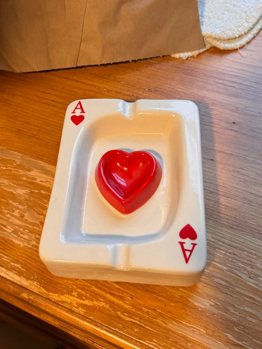 Ace of Hearts Ceramic Trinket Dish with Red Heart